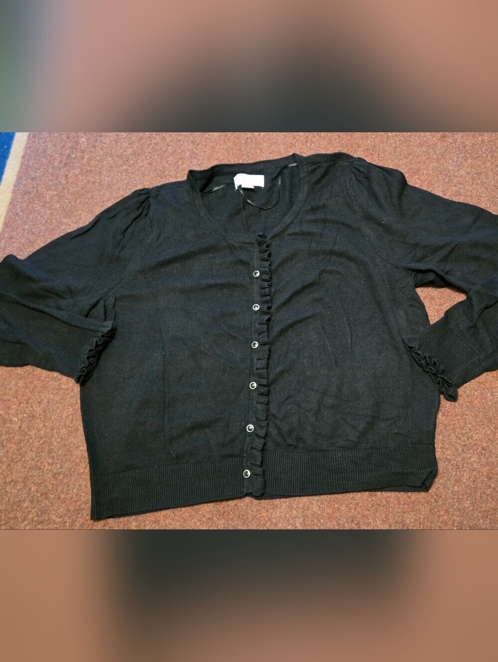 Elle Button Front Cardigan With Ruffle Sleeve Black Size XL